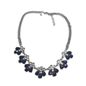 Charming Charlie Statement Necklace Navy Blue Rhinestone Crystal Silver Tone